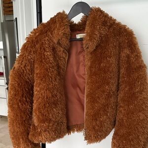 Anthropologie Maeve Tan Faux Fur Coat